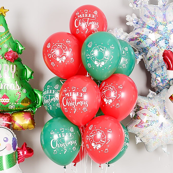 헬륨풍선 크리스마스 리스 레드앤 그린 10개묶음파티용품