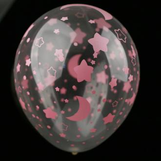 30cm 투명 달과별 핑크인쇄 50개입파티용품