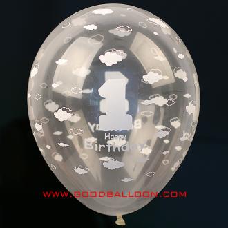 낱개헬륨풍선]30cm 투명 첫돌 구름인쇄[1개]파티용품