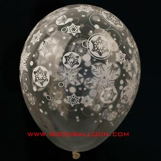 낱개헬륨풍선]30cm 투명 눈결정체무늬(눈송이)[1개]파티용품