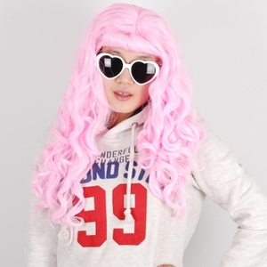 웨이브롱가발-핑크파티가발,파마가발,이벤트가발파티용품